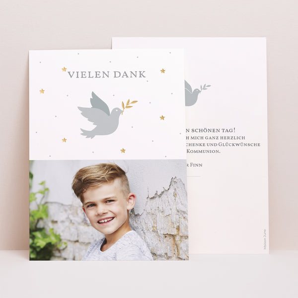 Dankeskarte Kommunion Porträt Holly spirit grau foto