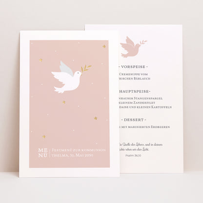 Menükarte Kommunion PortraitPorträt Holy Spirit Rose foto N° 1