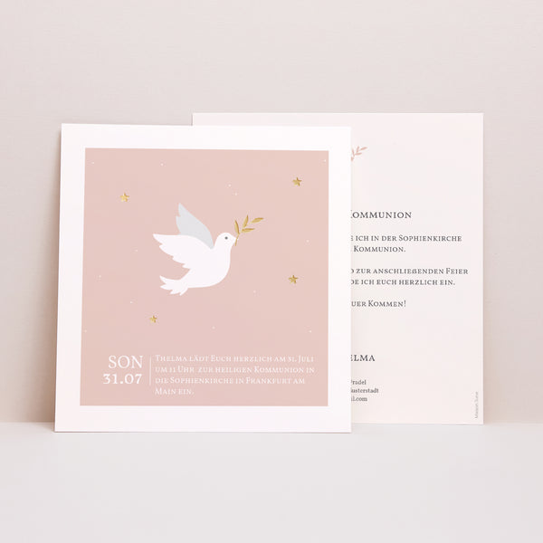 Einladungskarte Kommunion Quadrat Holy Spirit Rose foto