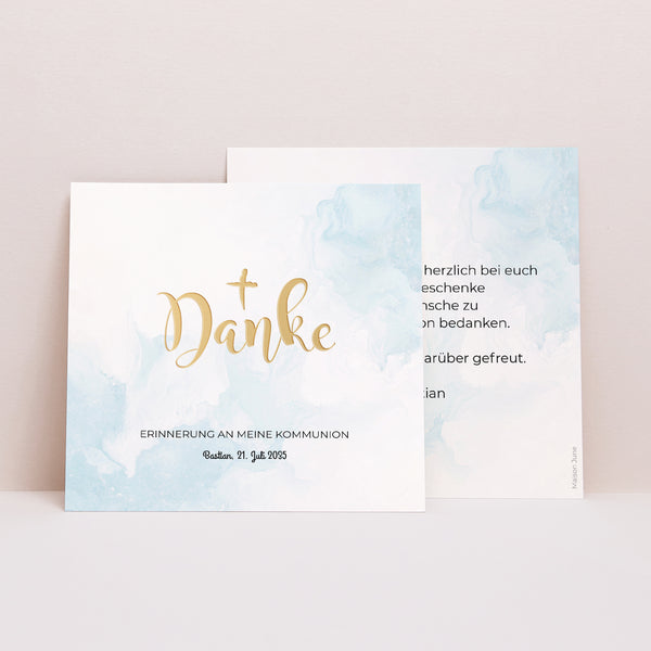 Dankeskarte Kommunion Quadrat Goldene Wasserfarbe foto