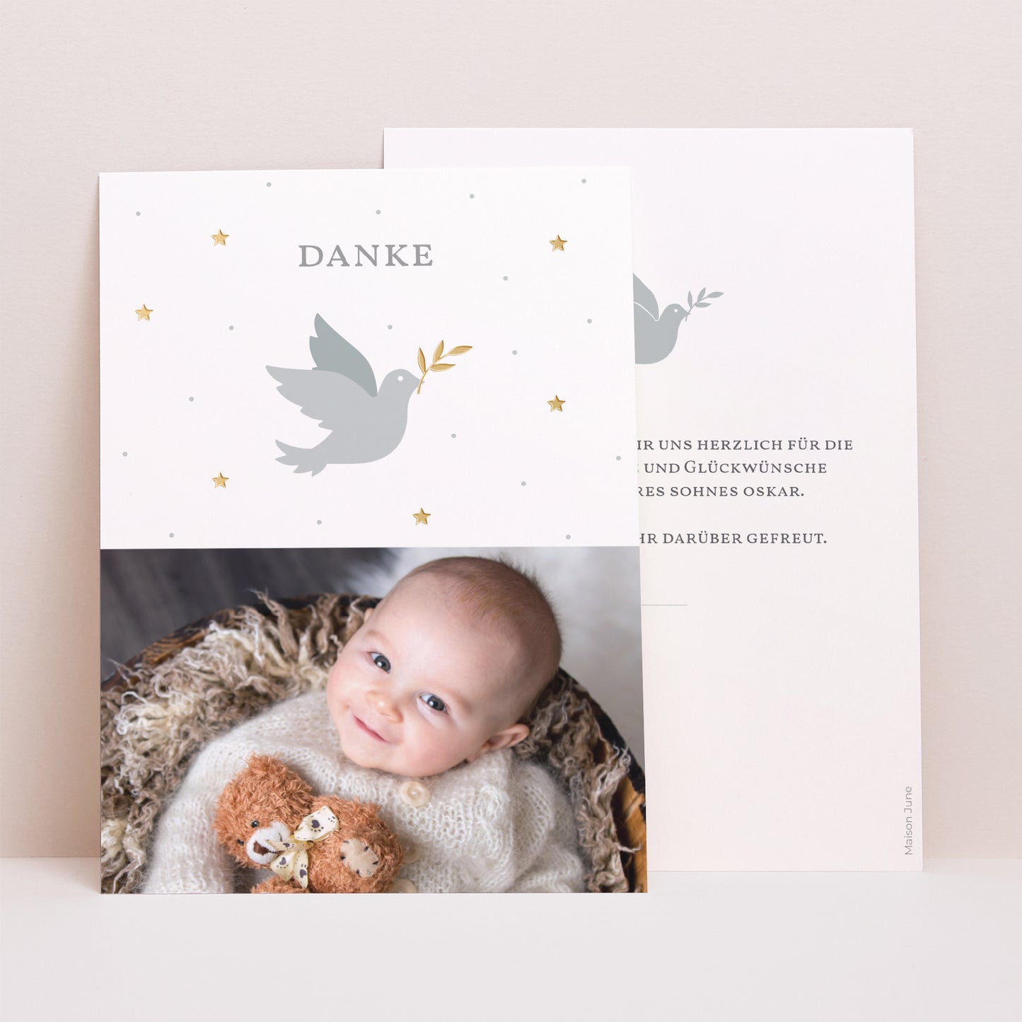 Dankeskarte Taufe Porträt Kleine Taube foto N° 1