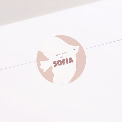 Sticker Taufe Rund Rosa Taube foto N° 2