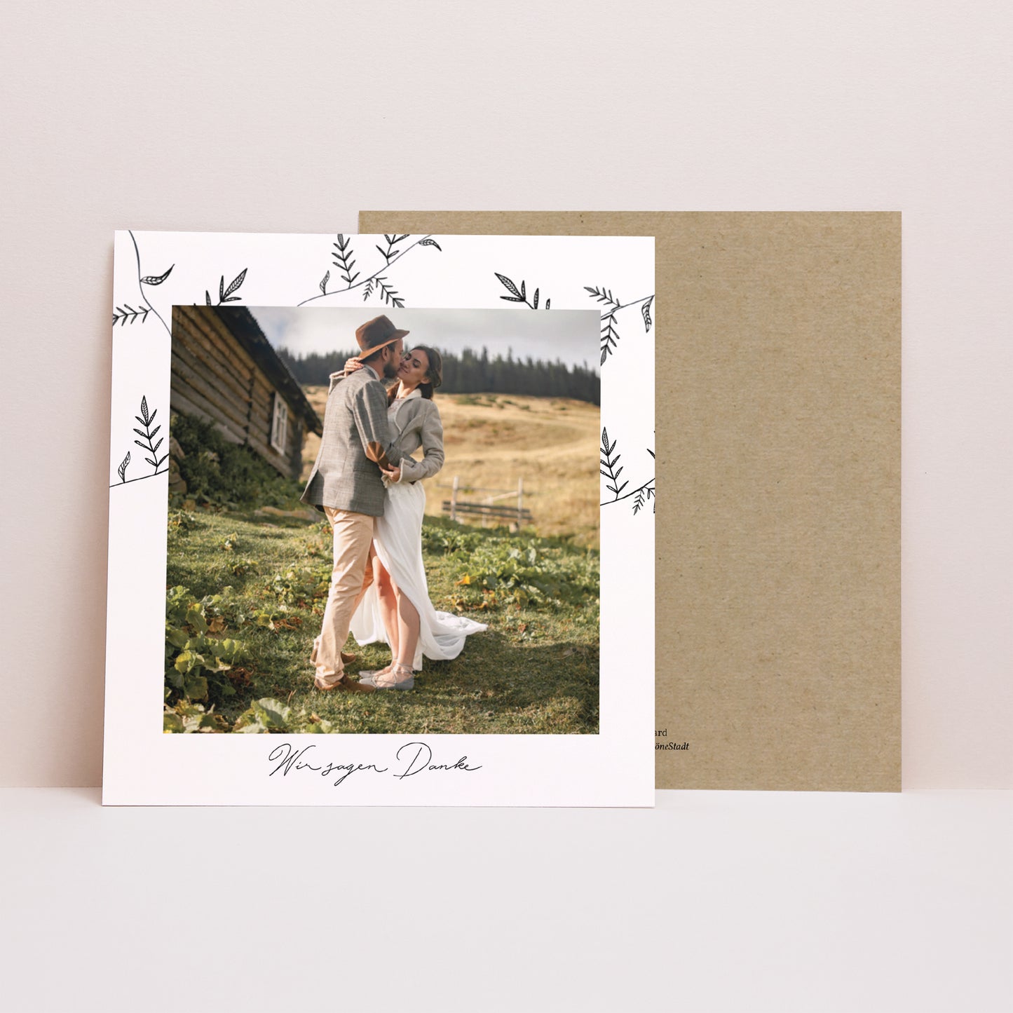 Dankeskarte Hochzeit Quadrat Kraft und Zweige foto N° 1