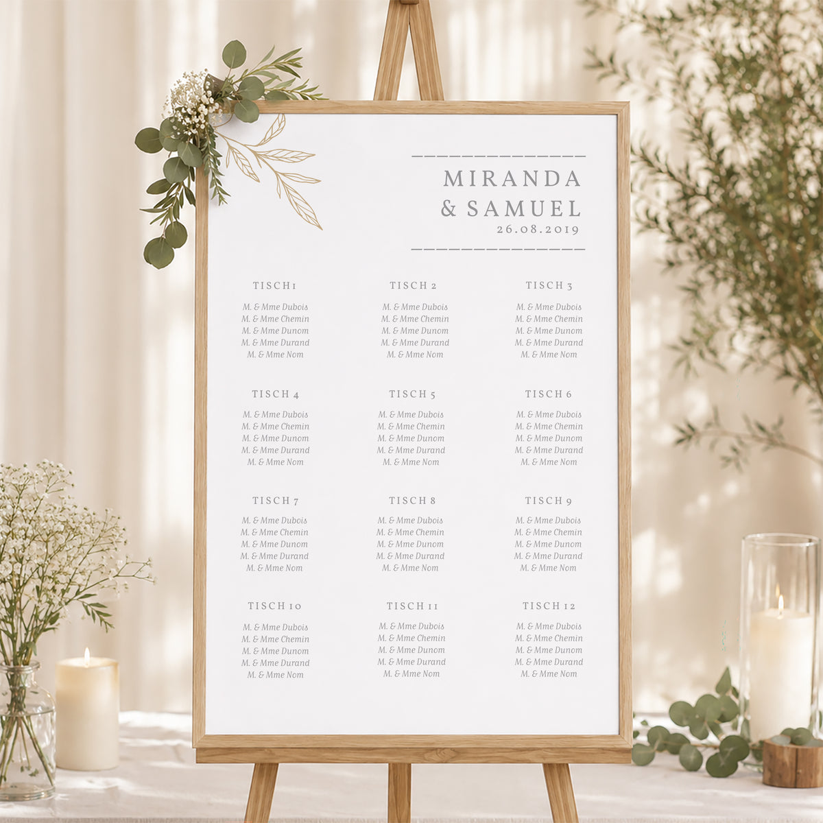 Sitzplan Hochzeit Porträt 60 x 90 cm Minimalistische Botanik foto N° 1
