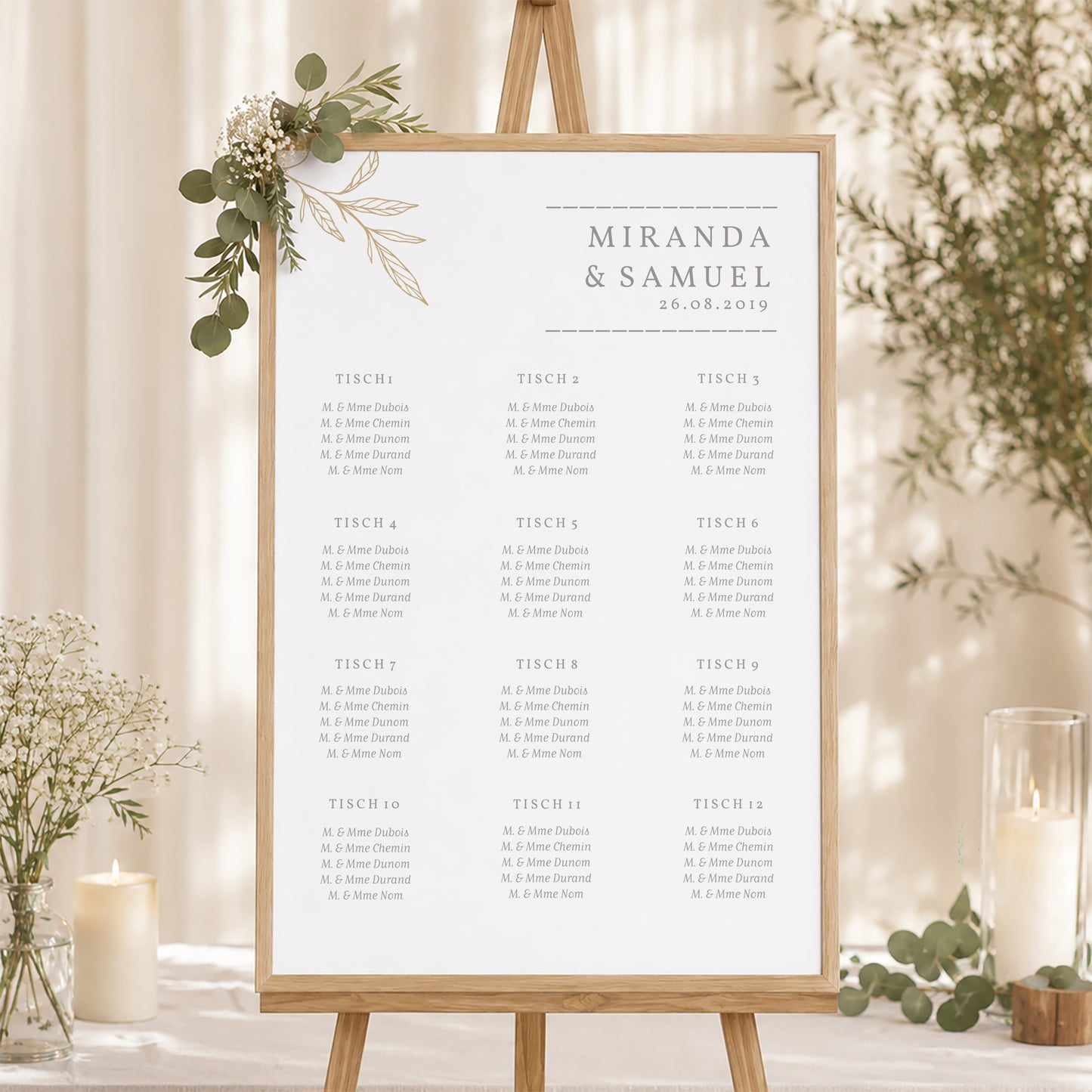 Sitzplan Hochzeit Porträt 60 x 90 cm Minimalistische Botanik foto N° 1