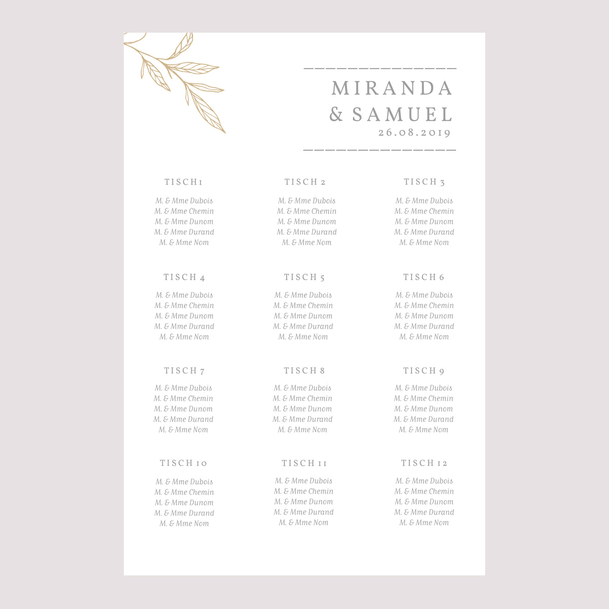 Sitzplan Hochzeit Porträt 60 x 90 cm Minimalistische Botanik foto N° 2