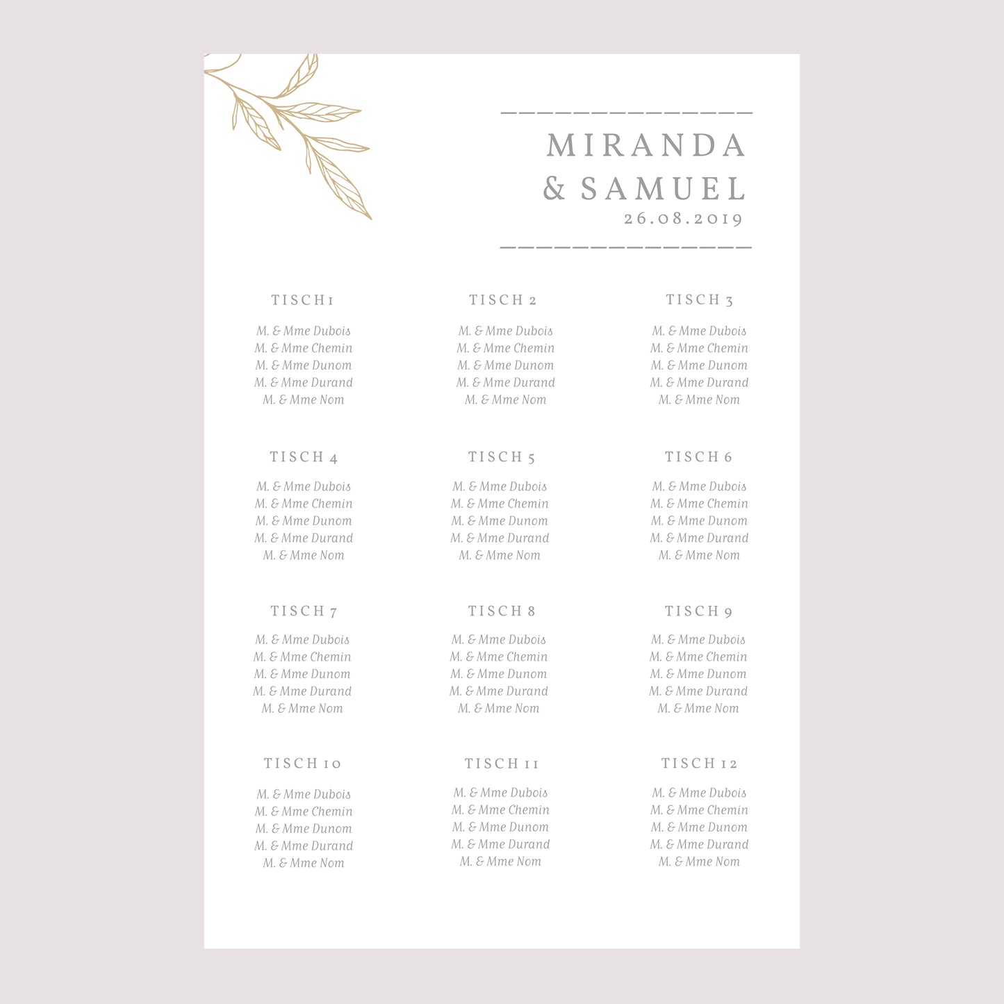 Sitzplan Hochzeit Porträt 60 x 90 cm Minimalistische Botanik foto N° 2