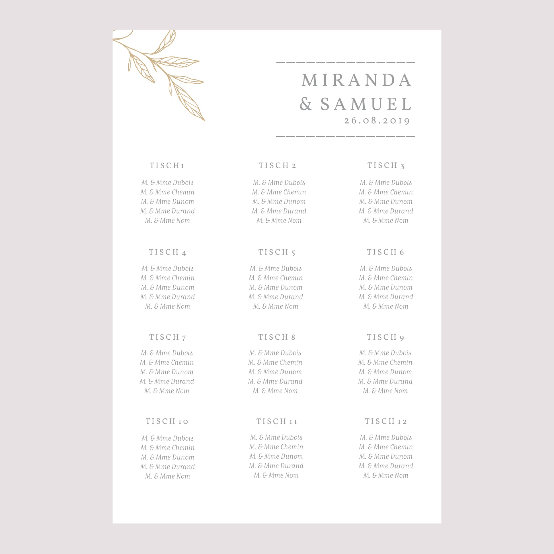 Sitzplan Hochzeit Porträt 60 x 90 cm Minimalistische Botanik foto N° 2