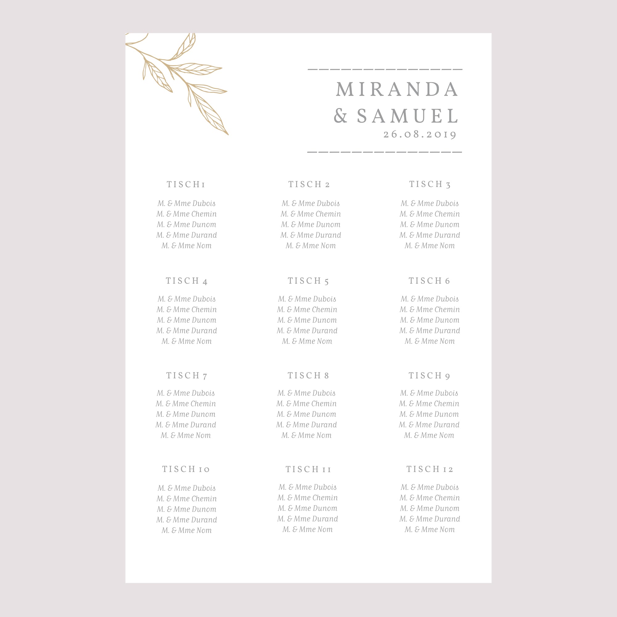 Sitzplan Hochzeit Porträt 60 x 90 cm Minimalistische Botanik foto N° 2