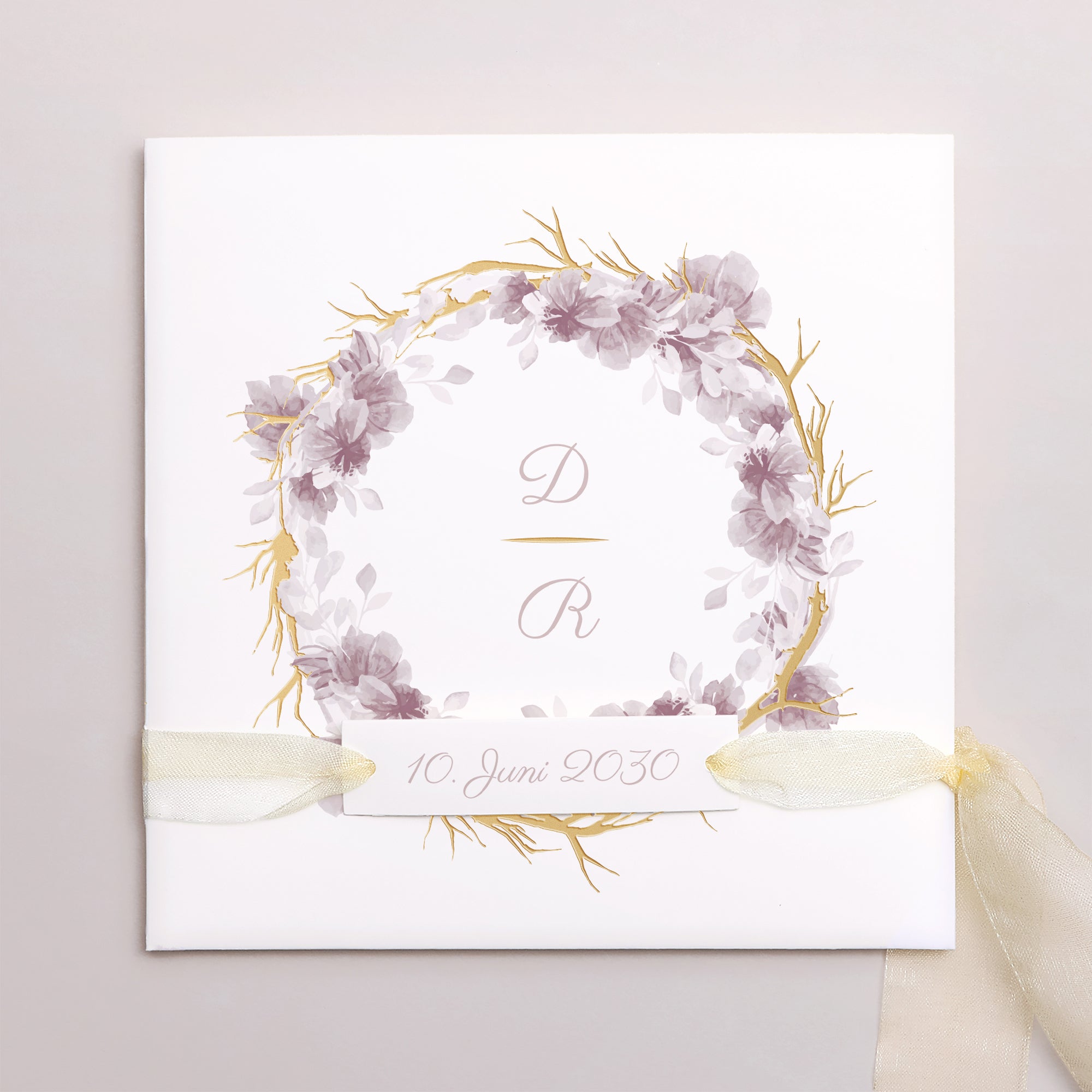 Hochzeitseinladung Quadratische Hülle, 3 Karten, Etikett Vintage Chic Rose foto N° 1