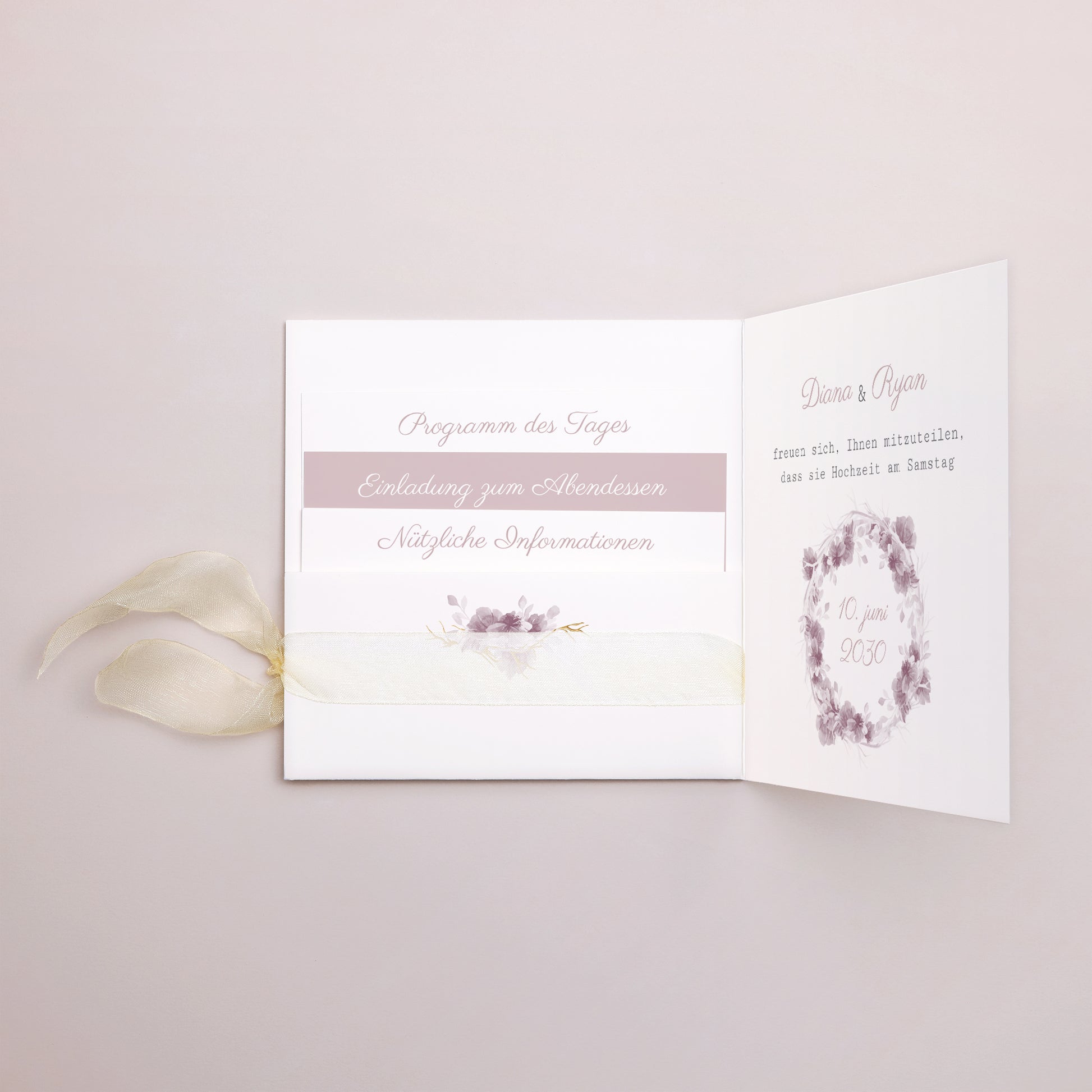 Hochzeitseinladung Quadratische Hülle, 3 Karten, Etikett Vintage Chic Rose foto N° 2