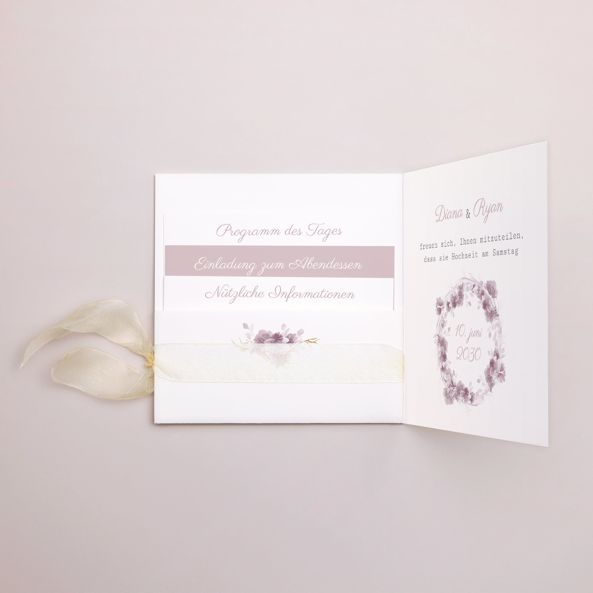Hochzeitseinladung Quadratische Hülle, 3 Karten, Etikett Vintage Chic Rose foto N° 2