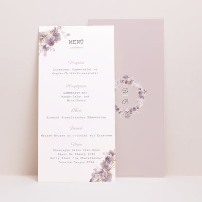 Menükarte Hochzeit Panoramatisches Porträt Vintage Chic Rose foto N° 1
