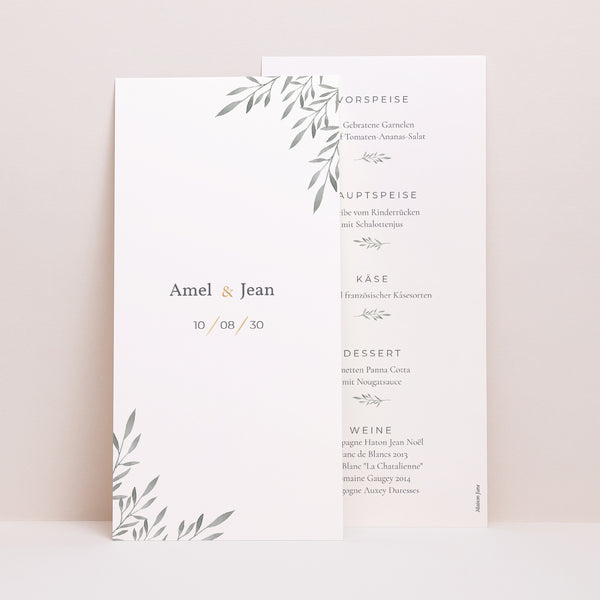Menükarte Hochzeit Panoramatisches Porträt Palmsonntag Aquarell foto