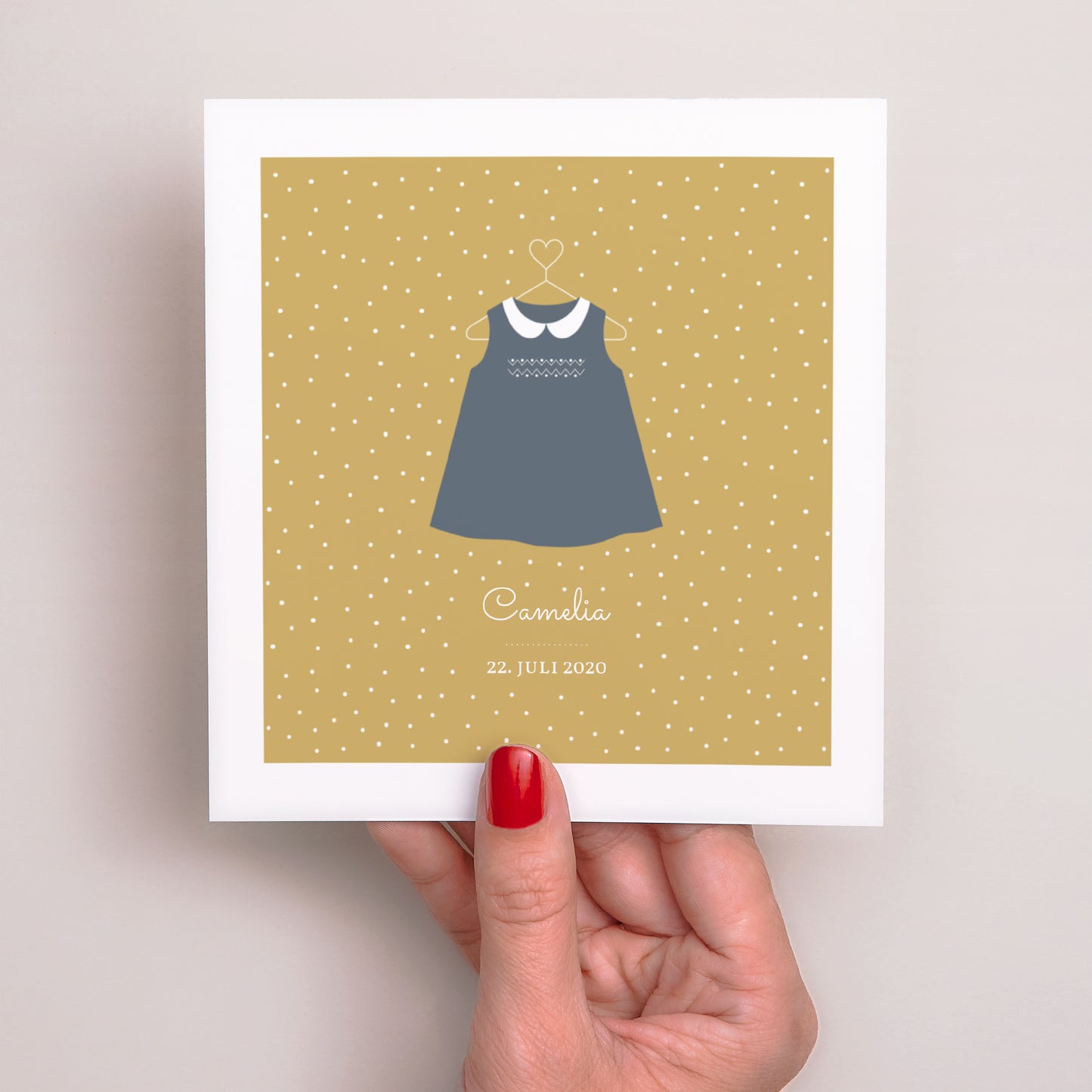 Geburtskarte Quadrat Kleid mit Punkten foto N° 2