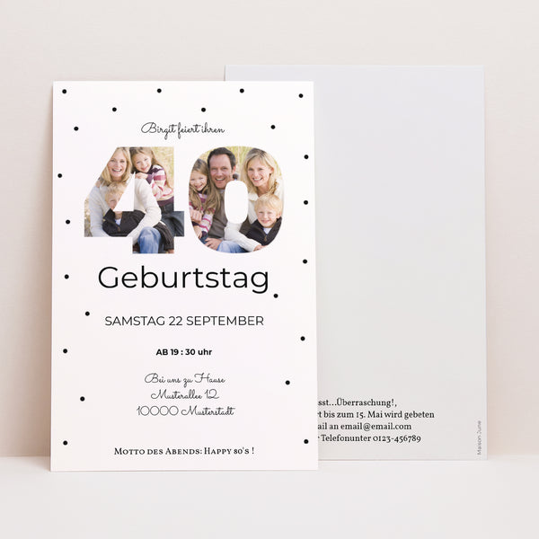 Einladungskarte Geburtstag PortraitPorträt Ziffern 40 foto