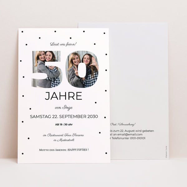 Einladungskarte Geburtstag PortraitPorträt Zahl 50+ foto