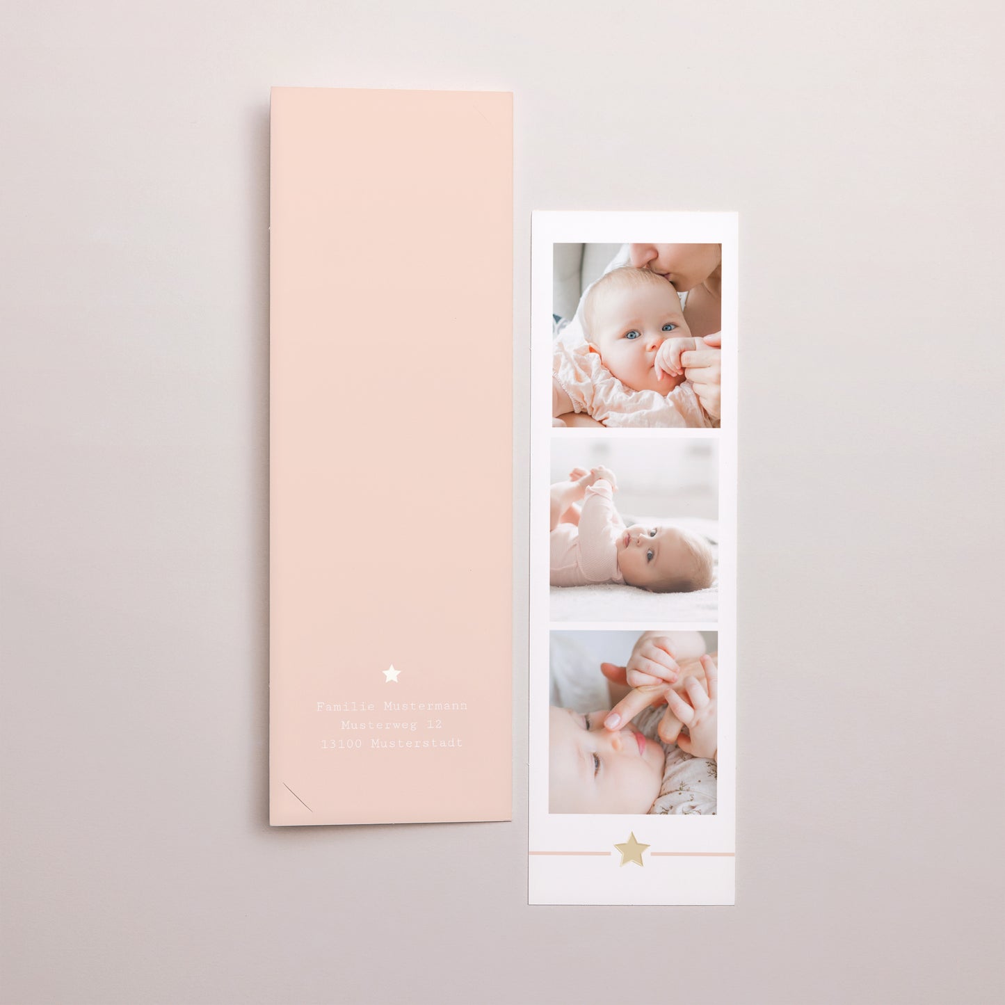 Geburtskarten Fotoautomaten Lesezeichen Rosa Storch foto N° 3