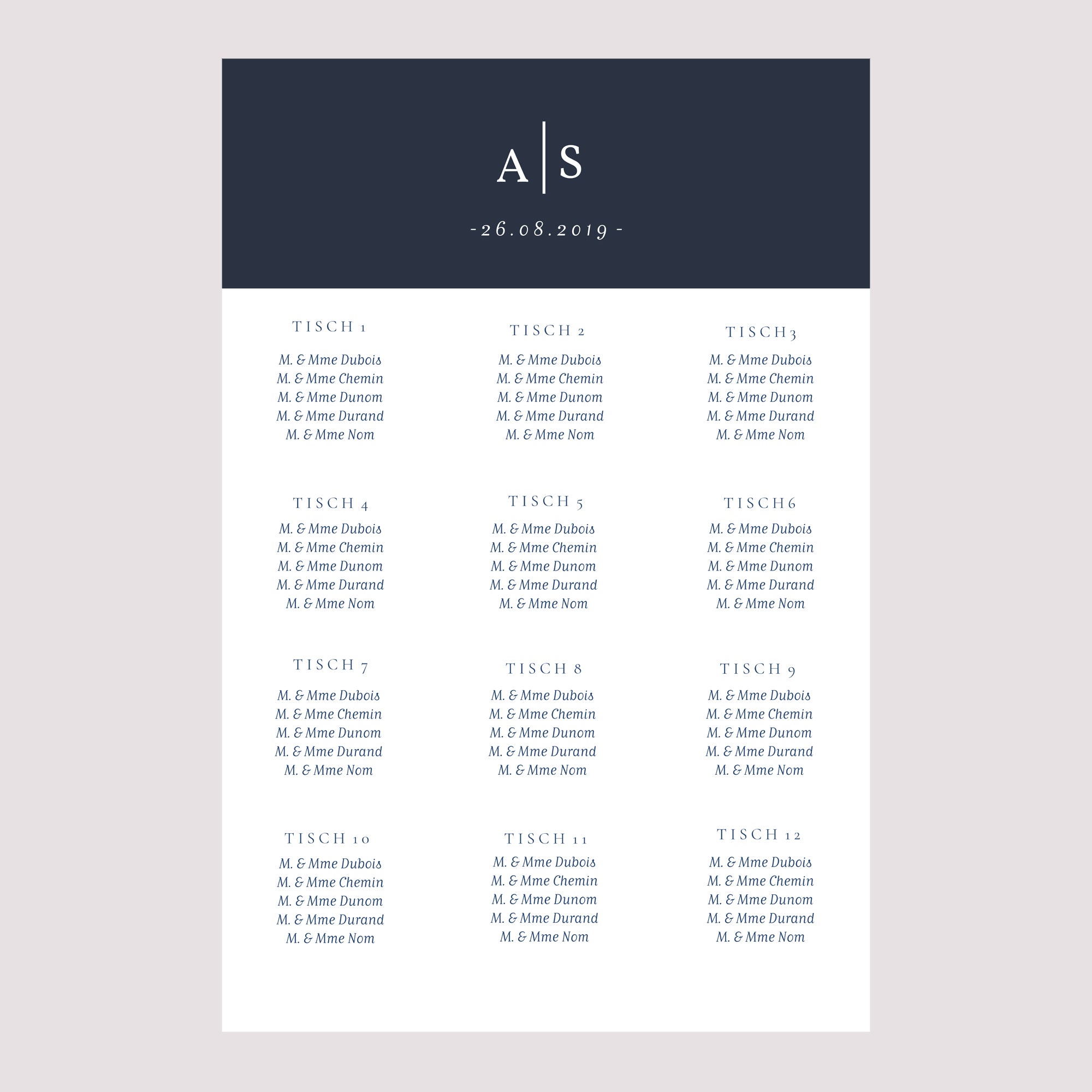 Sitzplan Hochzeit Porträt 60 x 90 cm Minimalistische Nuancen foto N° 2
