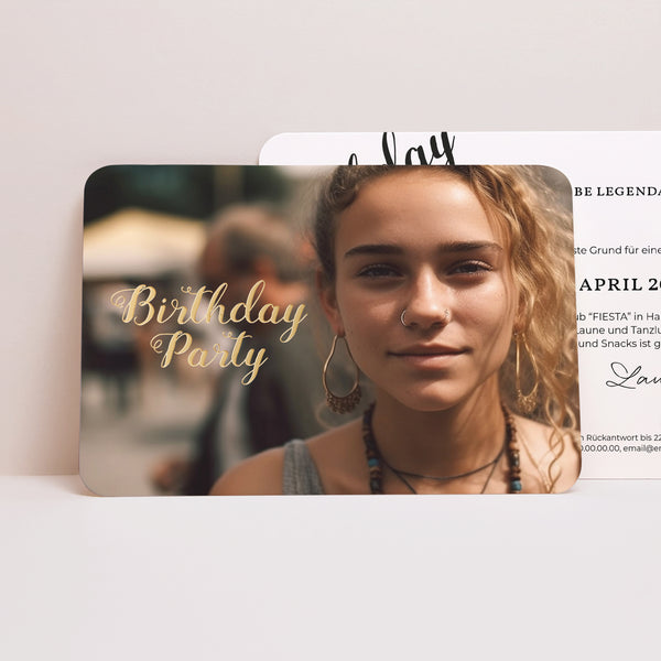 Einladungskarte Geburtstag Landschaft, abgerundete Ränder Birthday Gold foto