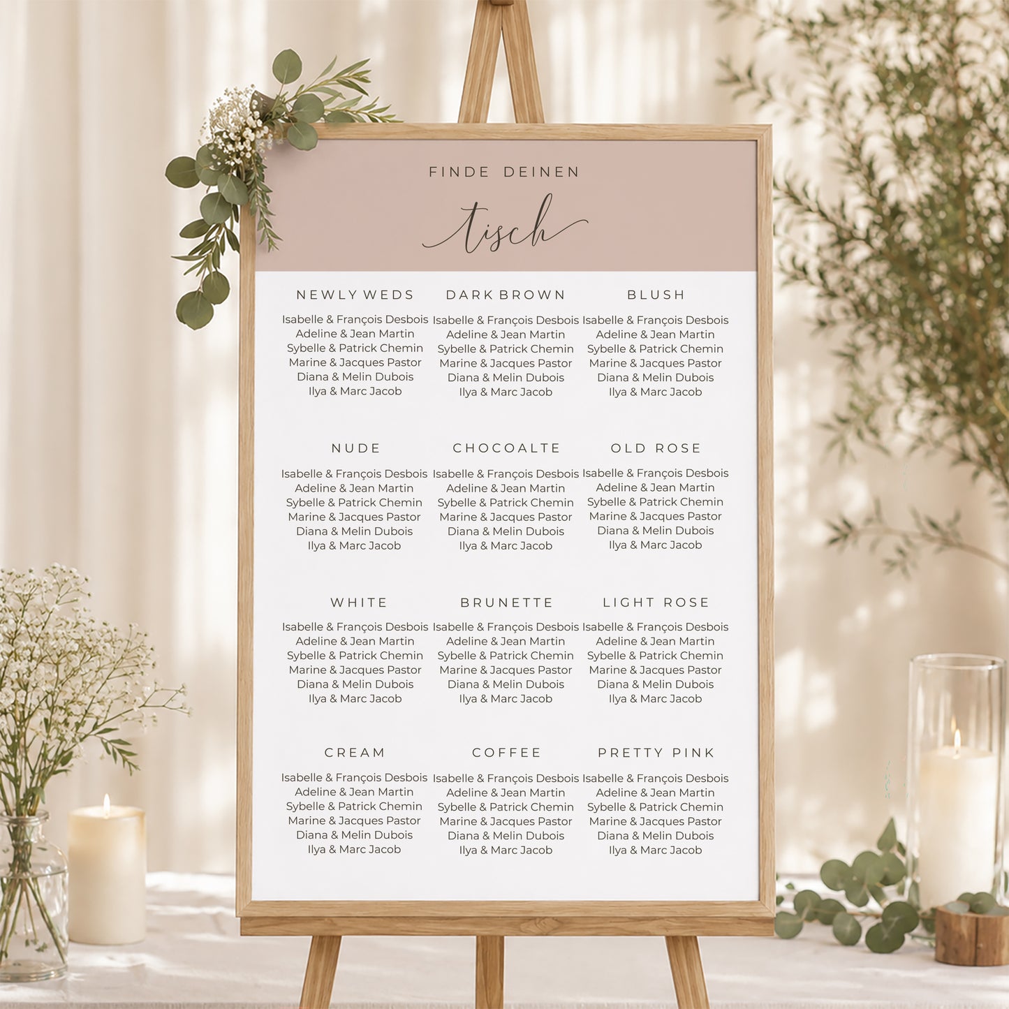 Sitzplan Hochzeit Porträt 60 x 90 cm Nude Chic foto N° 1