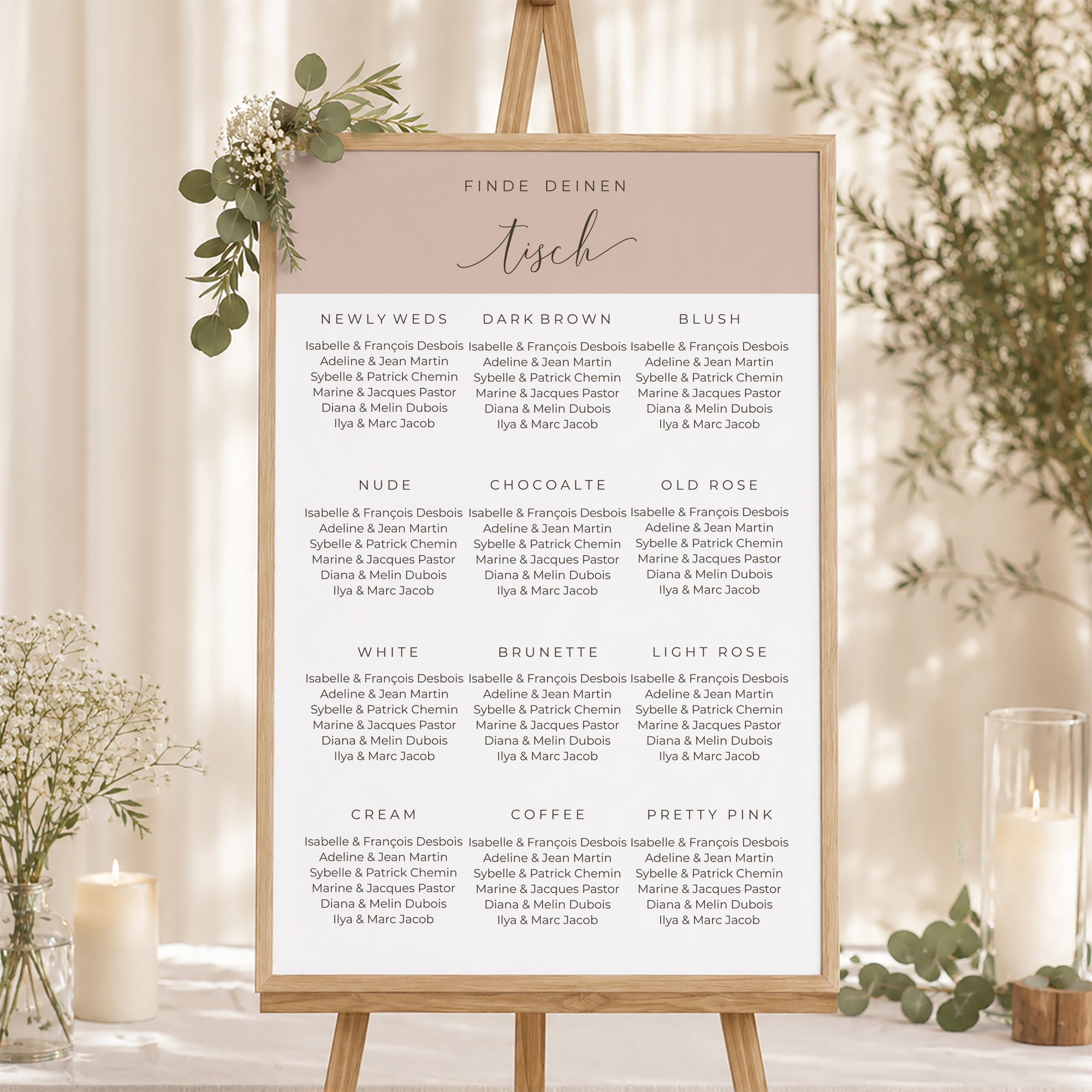 Sitzplan Hochzeit Porträt 60 x 90 cm Nude Chic foto N° 1