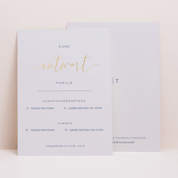Antwortkarte Hochzeit Porträt Nude & Marine Chic foto