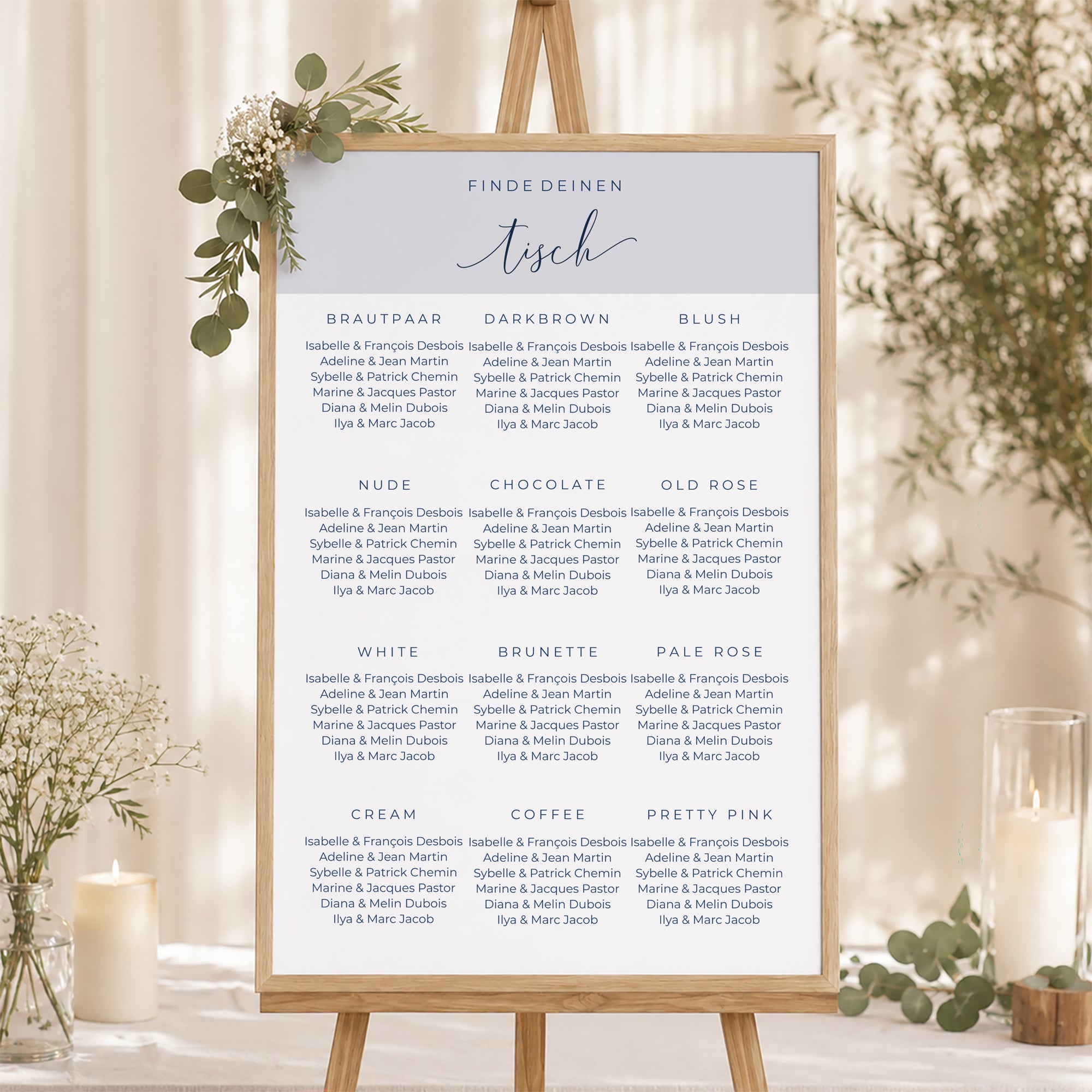 Sitzplan Hochzeit Porträt 60 x 90 cm Nude & Marine Chic foto N° 1