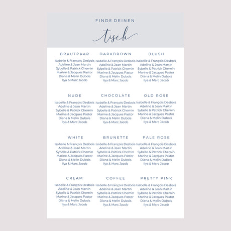 Sitzplan Hochzeit Porträt 60 x 90 cm Nude & Marine Chic