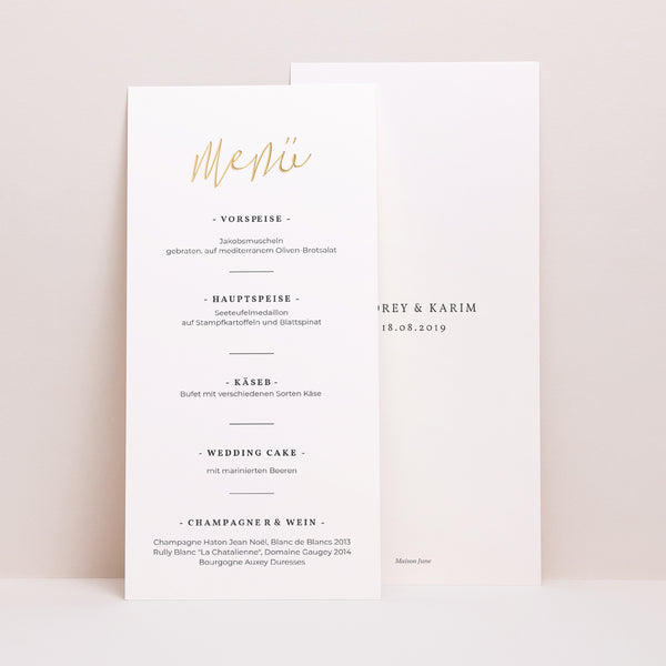 Menükarte Hochzeit Panoramatisches Porträt Wir heiraten foto