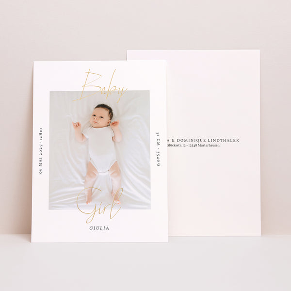 Geburtskarten Baby Girl Gold foto