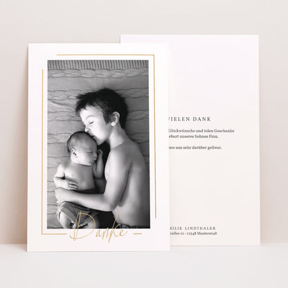 Dankeskarte Geburt PortraitPorträt Baby Boy Gold foto N° 1