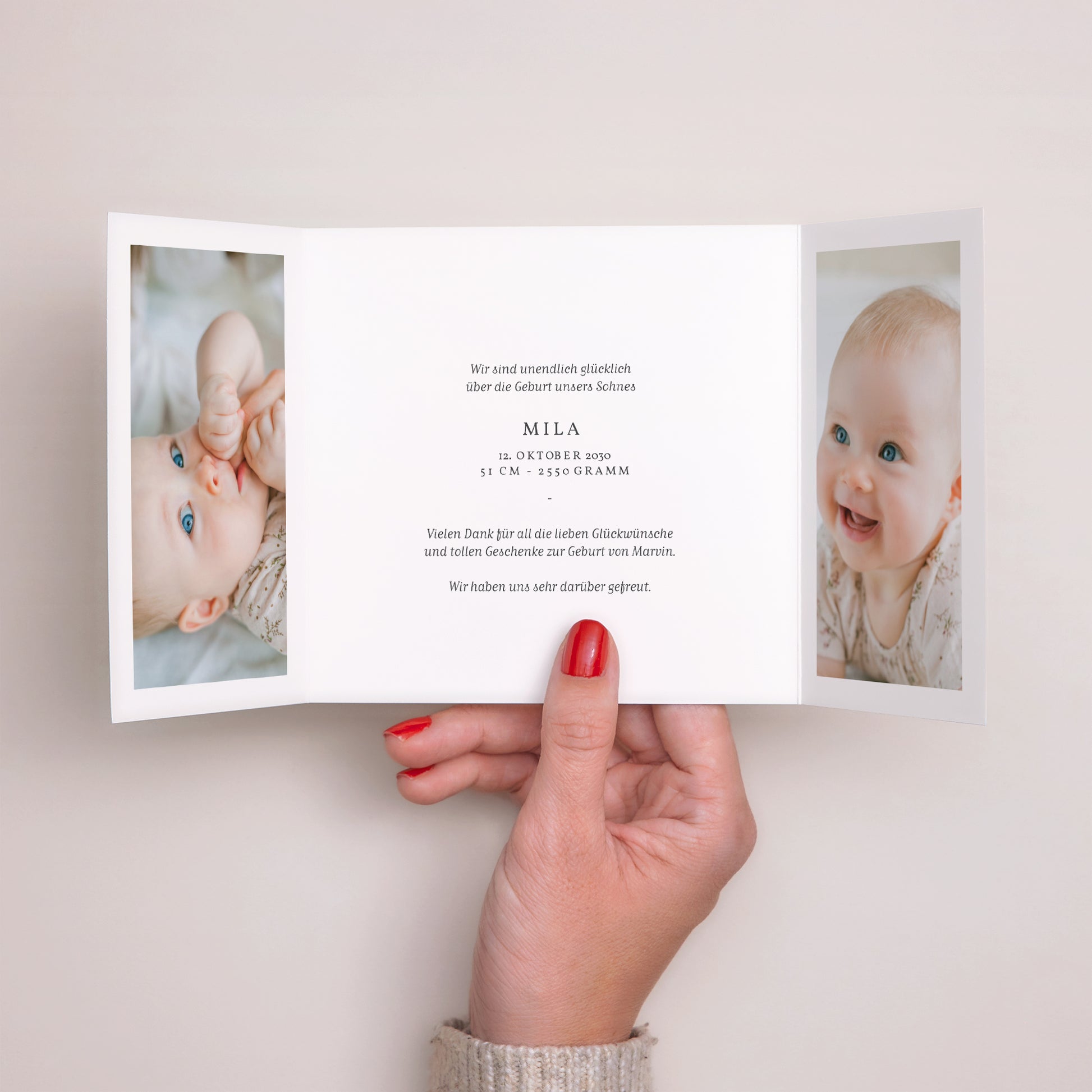 Geburtskarten Triptychon Fensteröffnung Welcome Baby foto N° 2