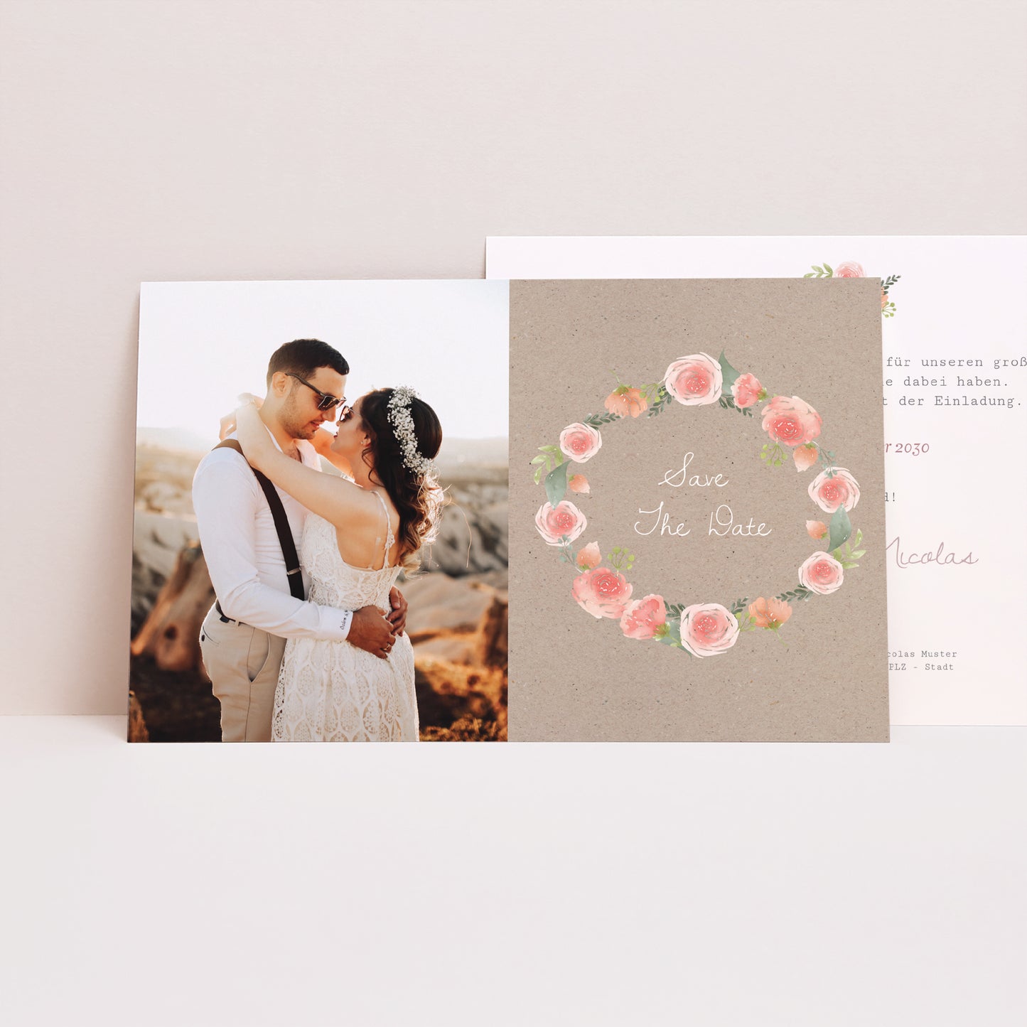 Save the date Karte Hochzeit Landschaft Ländliche Krone foto N° 1