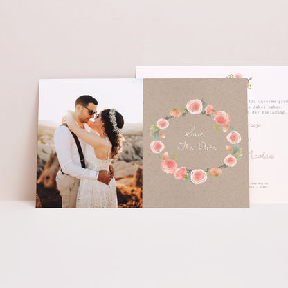 Save the date Karte Hochzeit Landschaft Ländliche Krone foto N° 1