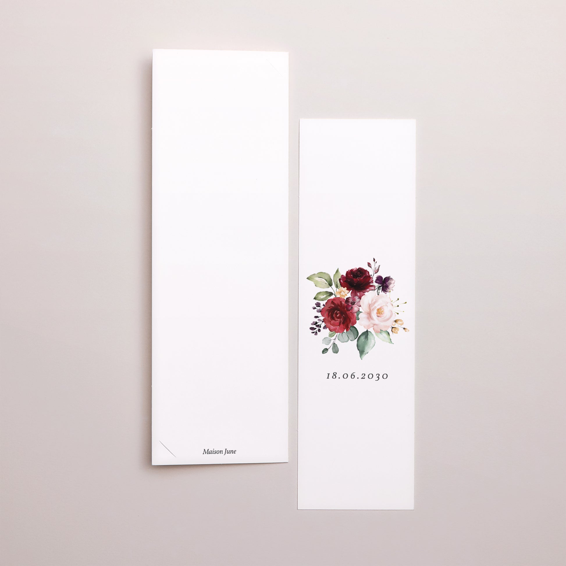 Hochzeitseinladung Fotoautomaten Lesezeichen Marsala-Blumen foto N° 3