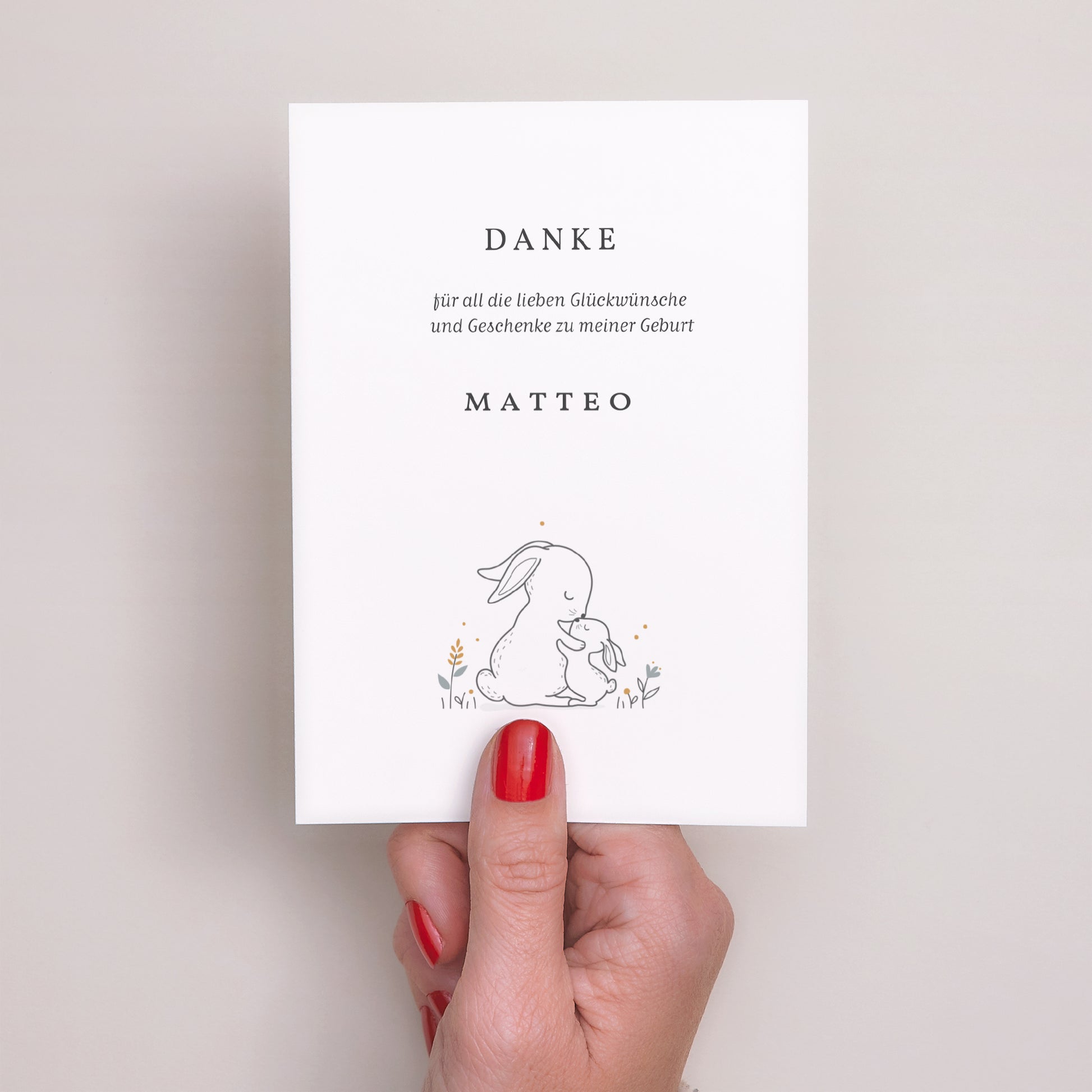 Dankeskarte Geburt Porträt Kuschelhase foto N° 2