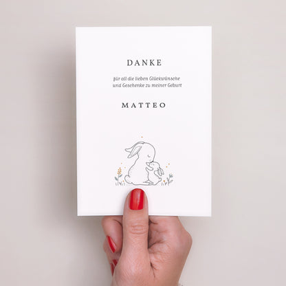 Dankeskarte Geburt Porträt Kuschelhase foto N° 2