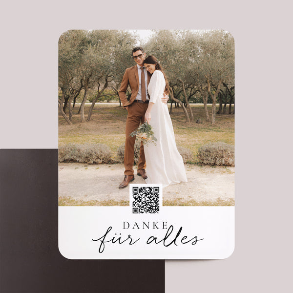 Dankeskarte Hochzeit Set von 8, magnetisch, rechteckig mit abgerundeten Ecken Zimtfarbene Kalligraphie foto
