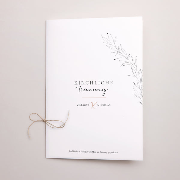 Kirchenheft Hochzeit Doppelflügel Zimtfarbene Kalligraphie foto