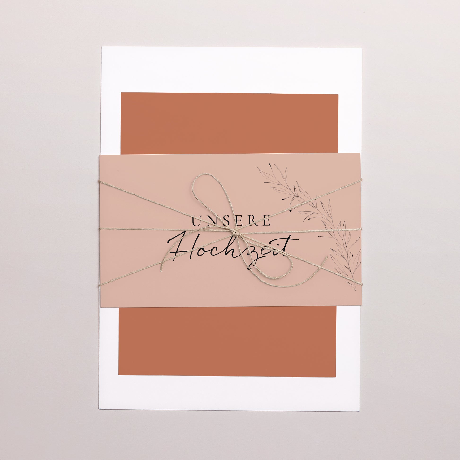 Hochzeitseinladung 3 Karten, Band Zimtfarbene Kalligraphie foto N° 1