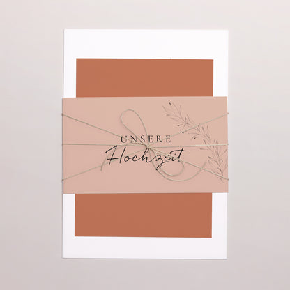 Hochzeitseinladung 3 Karten, Band Zimtfarbene Kalligraphie foto N° 1