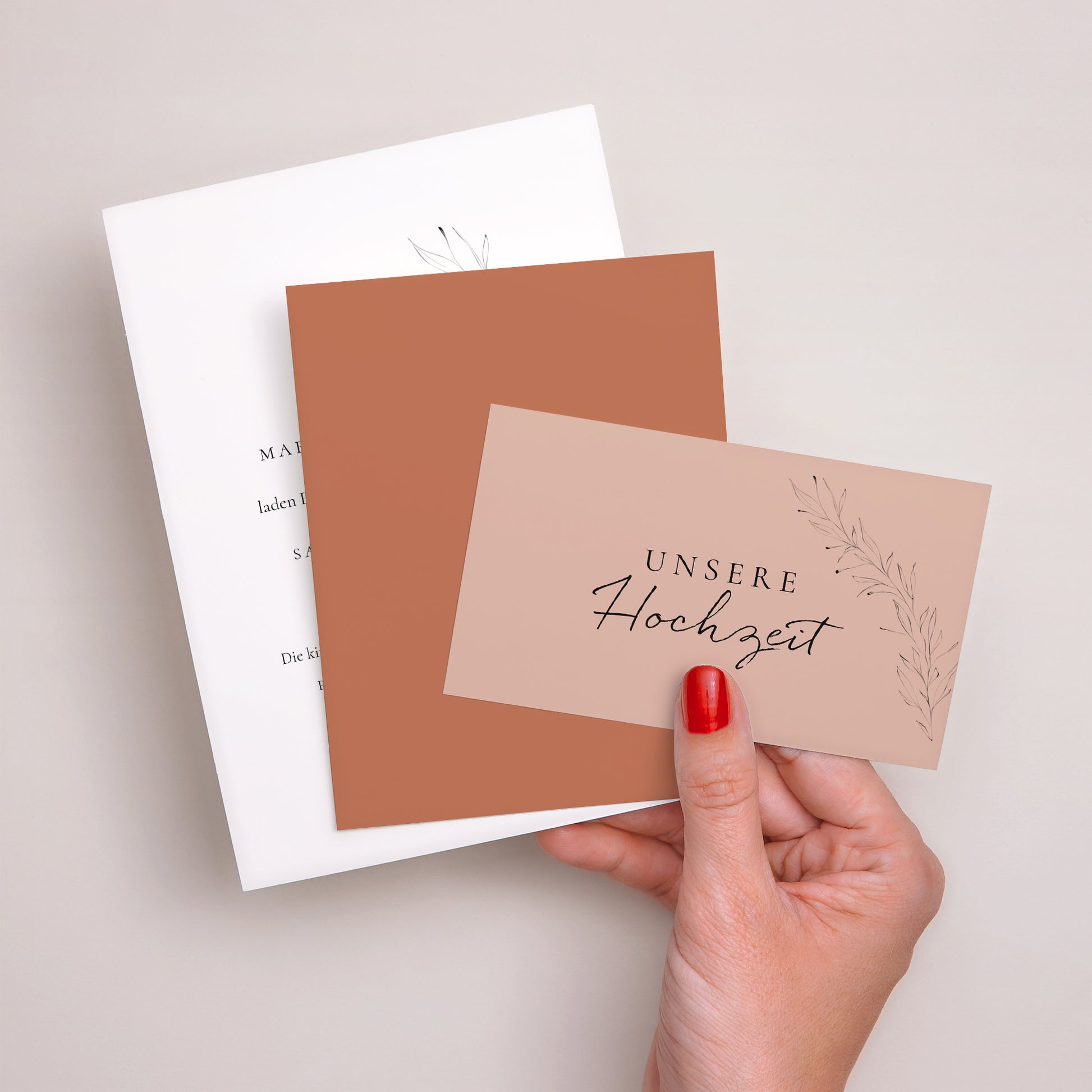 Hochzeitseinladung 3 Karten, Band Zimtfarbene Kalligraphie foto N° 3
