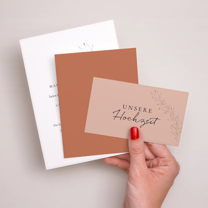 Hochzeitseinladung 3 Karten, Band Zimtfarbene Kalligraphie foto N° 3