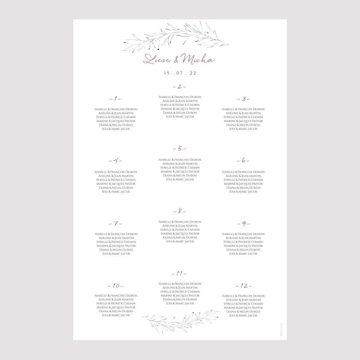 Sitzplan Hochzeit Porträt Zimtfarbene Kalligraphie foto N° 2