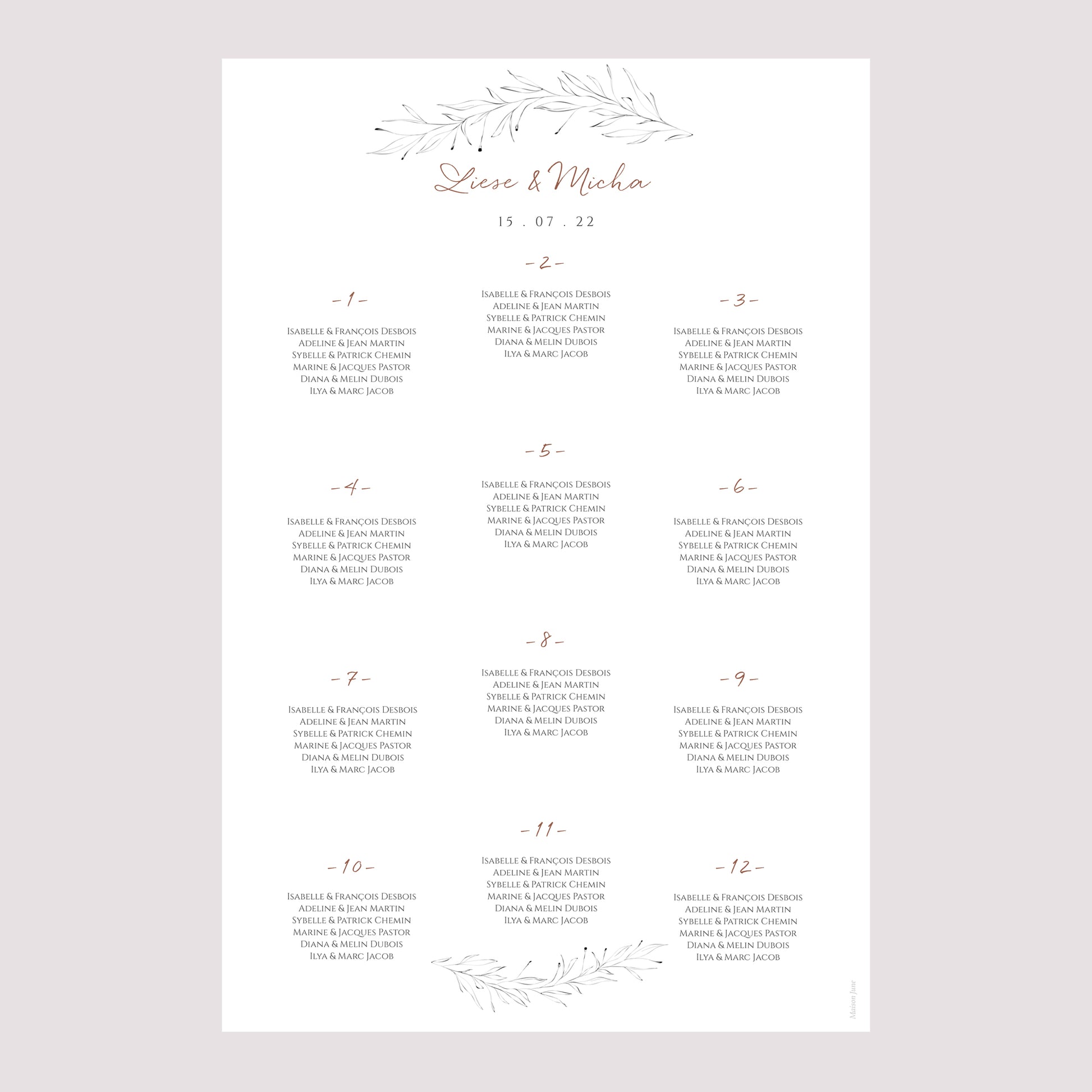 Sitzplan Hochzeit Porträt Zimtfarbene Kalligraphie foto N° 2
