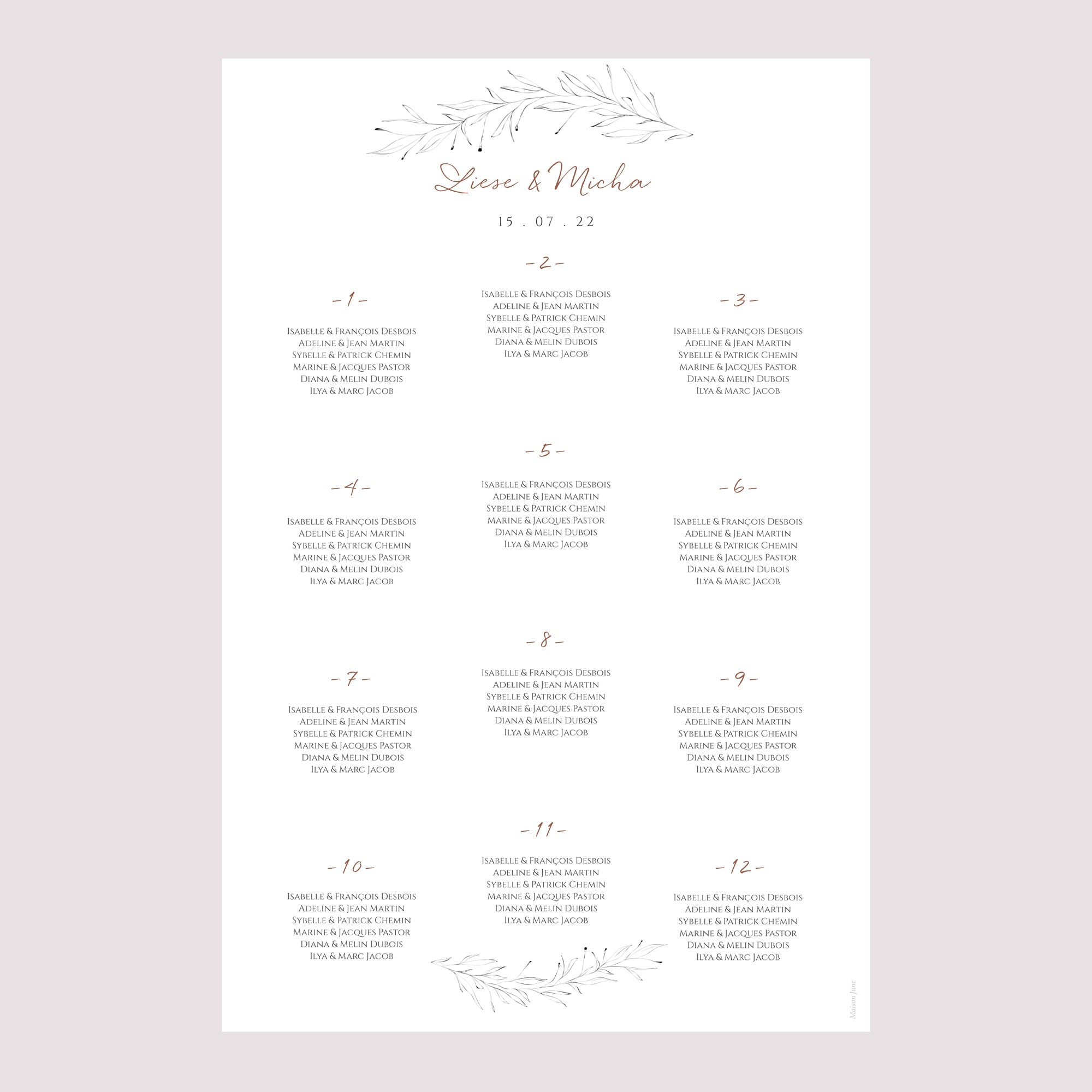 Sitzplan Hochzeit Porträt Zimtfarbene Kalligraphie foto N° 2