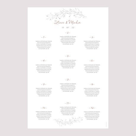 Sitzplan Hochzeit Porträt Zimtfarbene Kalligraphie