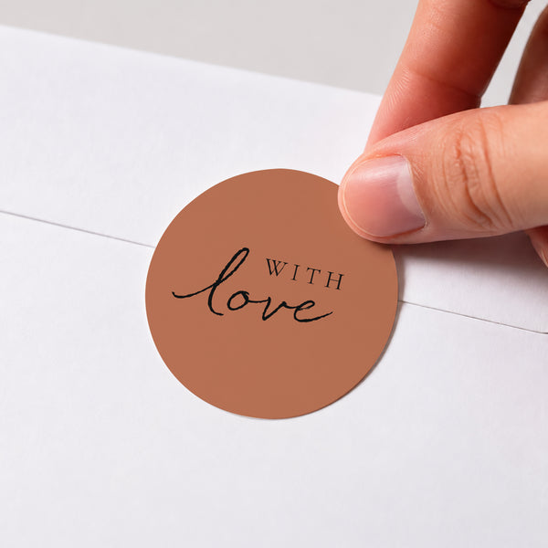 Sticker Hochzeit Rund Zimtfarbene Kalligraphie foto