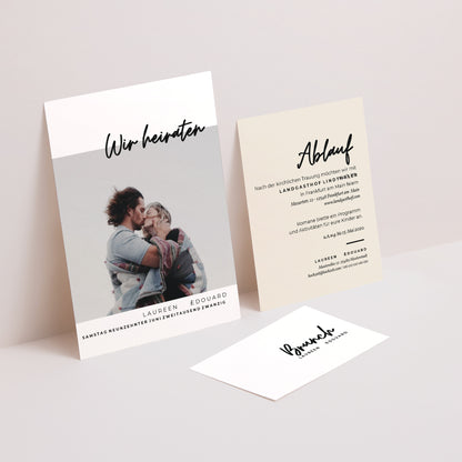 Hochzeitseinladung 3 Karten, Band Spachtelmasse und Majestic foto N° 2